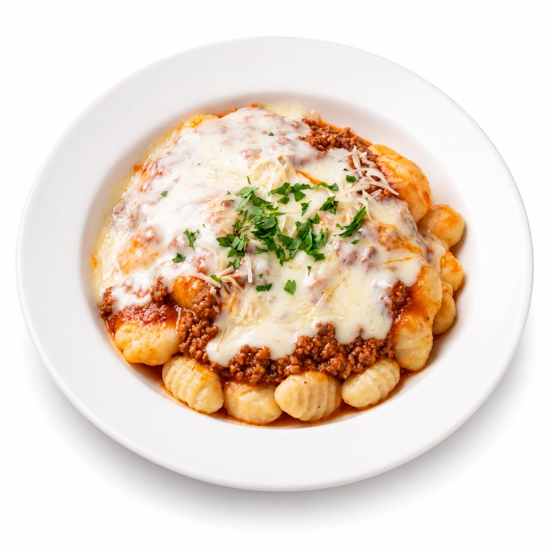 Ñoquis con Salsa Boloñesa y Bechamel: imagen 1
