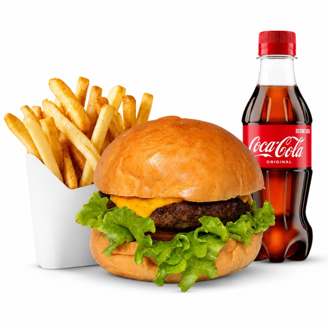 Combo Hamburguesa de Carne + Papas Fritas + Gaseosa 250ml: imagen 1