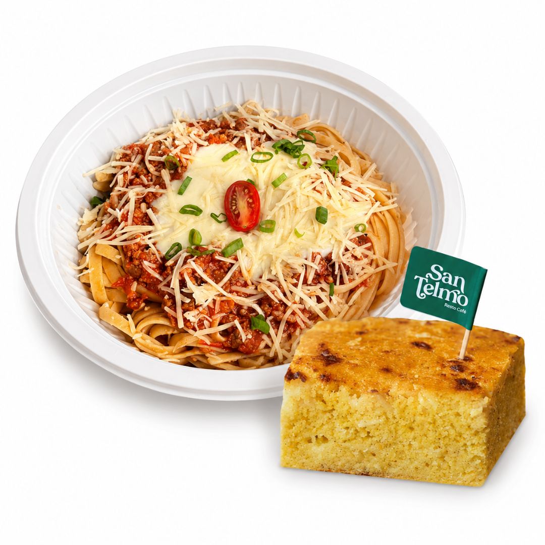 Combo Fettuccine con Salsa Boloñesa y Bechamel + Sopa Paraguaya: imagen 1